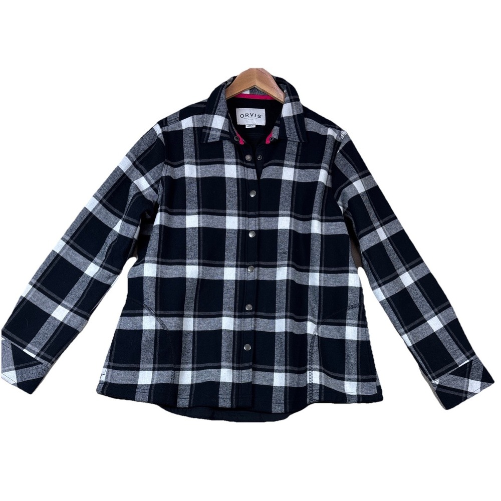 Orvis Womens Sz L Fleece Lined PLAID Shirt Jacket Shacket Snap Outdoor - Picture 1 of 9